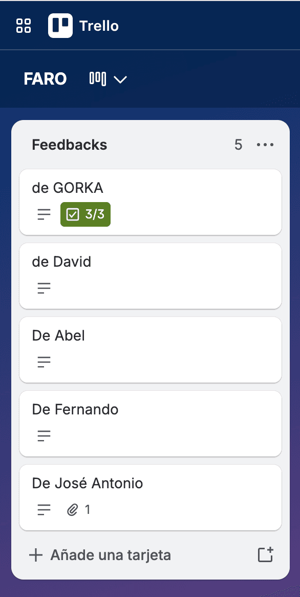 Tablero de comentarios de la primera beta de FARO Audit